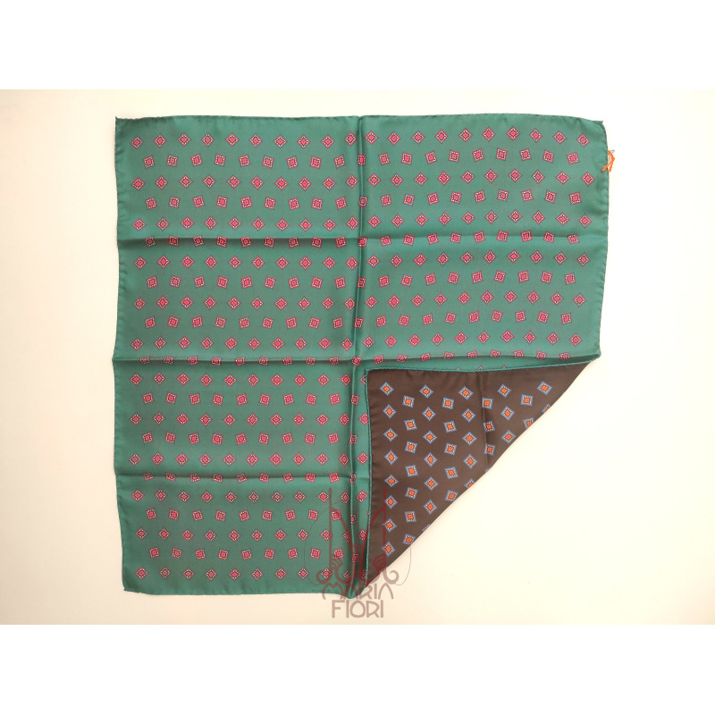 Barbieri Foulard Seta Twill Doppia Stampa 65x65 - Verde/Marrone Multi