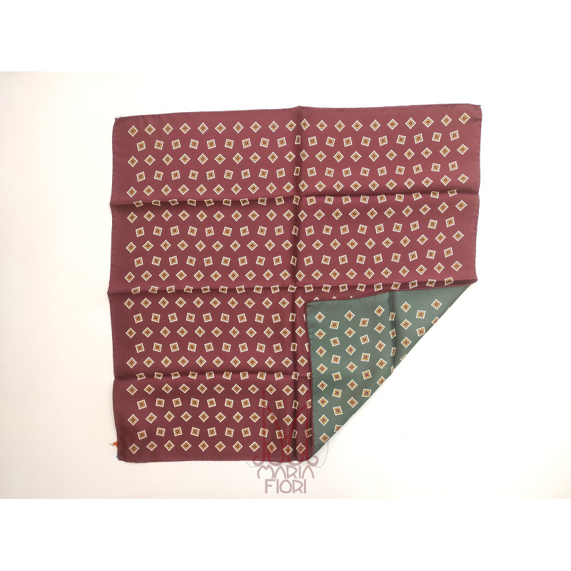 Barbieri Foulard Seta Twill Doppia Stampa 65x65 - Bordeaux/Verde Multi