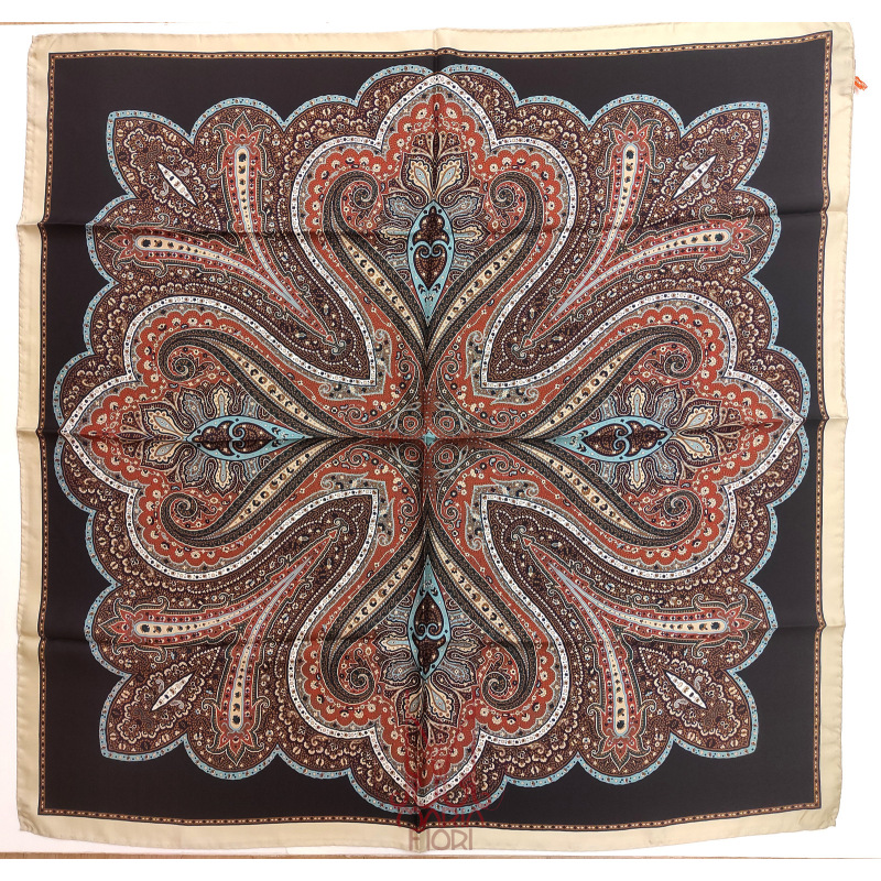 Barbieri Foulard Seta Twill 90x90 - Marrone Multicolor