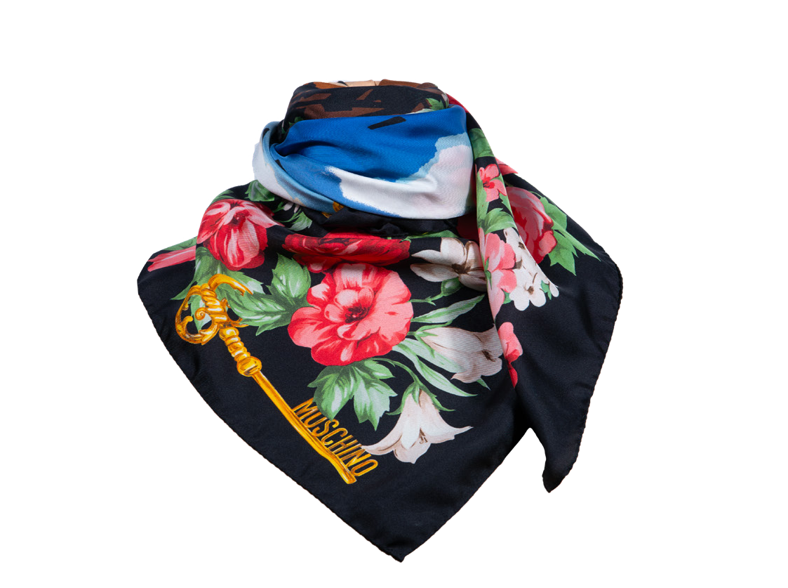 MOSCHINO Foulard Seta Twill 90x90 Nero Multi - immagine 3