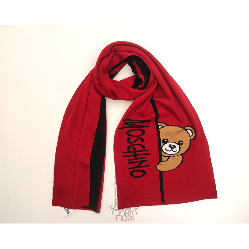 MOSCHINO Sciarpa Lana Multi Toy 30x180 Rosso/Nero
