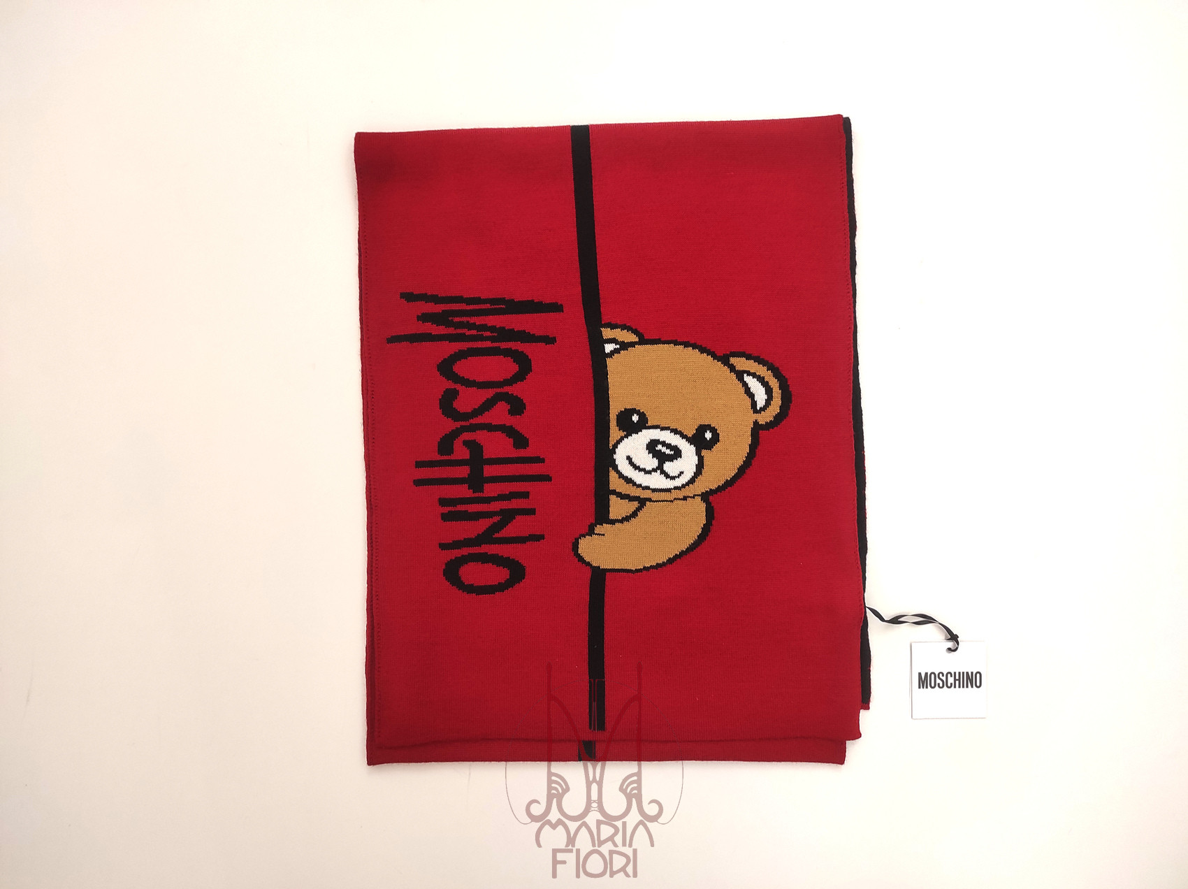 MOSCHINO Sciarpa Lana Multi Toy 30x180 Rosso/Nero - immagine 2