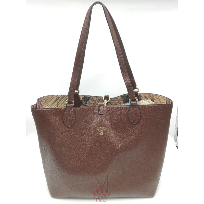 Gattinoni - Borsa Shopping reversibile M doppia portabilità - Chocolate/Planetarium Beige
