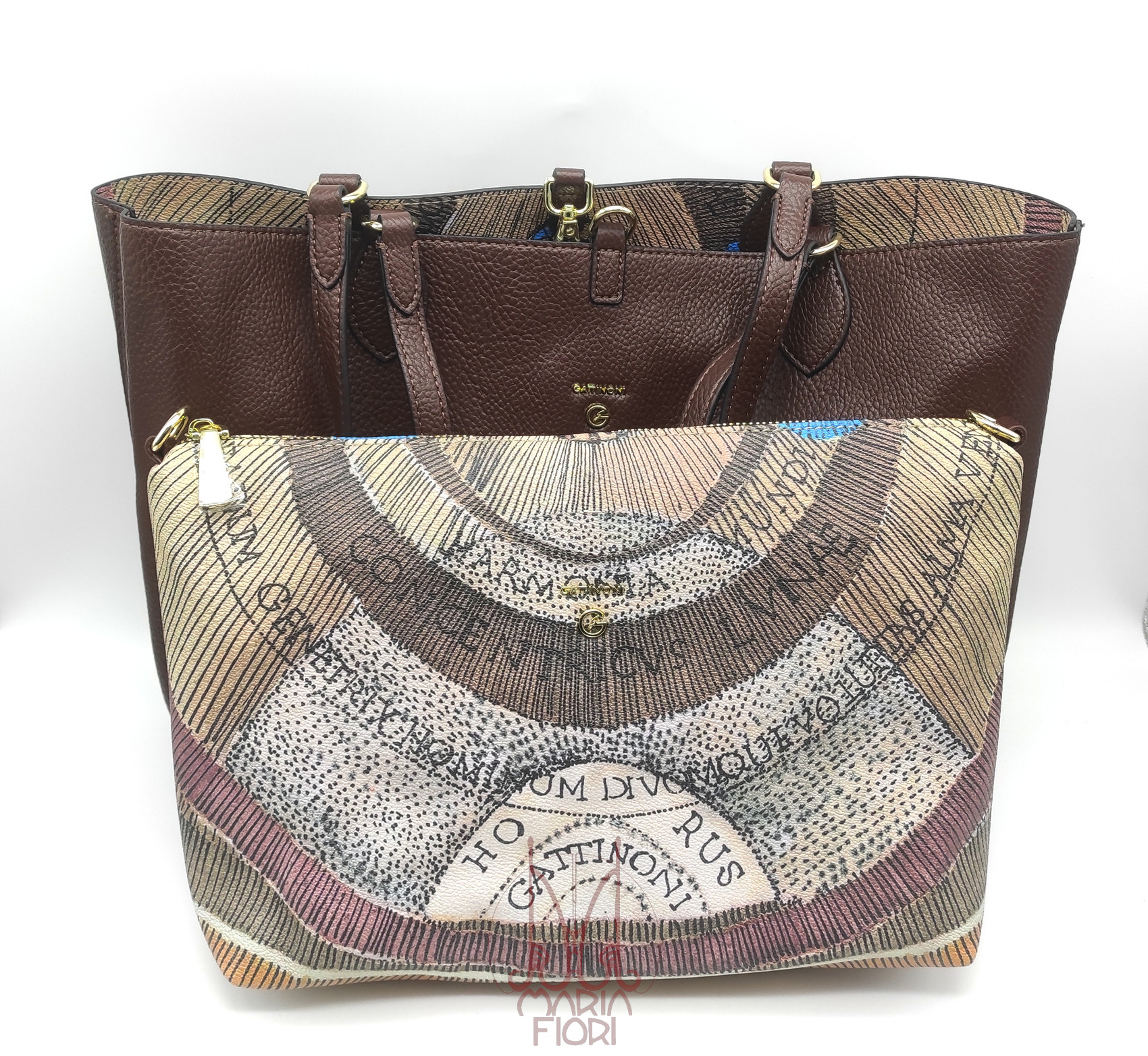 Gattinoni - Borsa Shopping reversibile doppia portabilità - Chocolate/Planetarium Beige - immagine 2