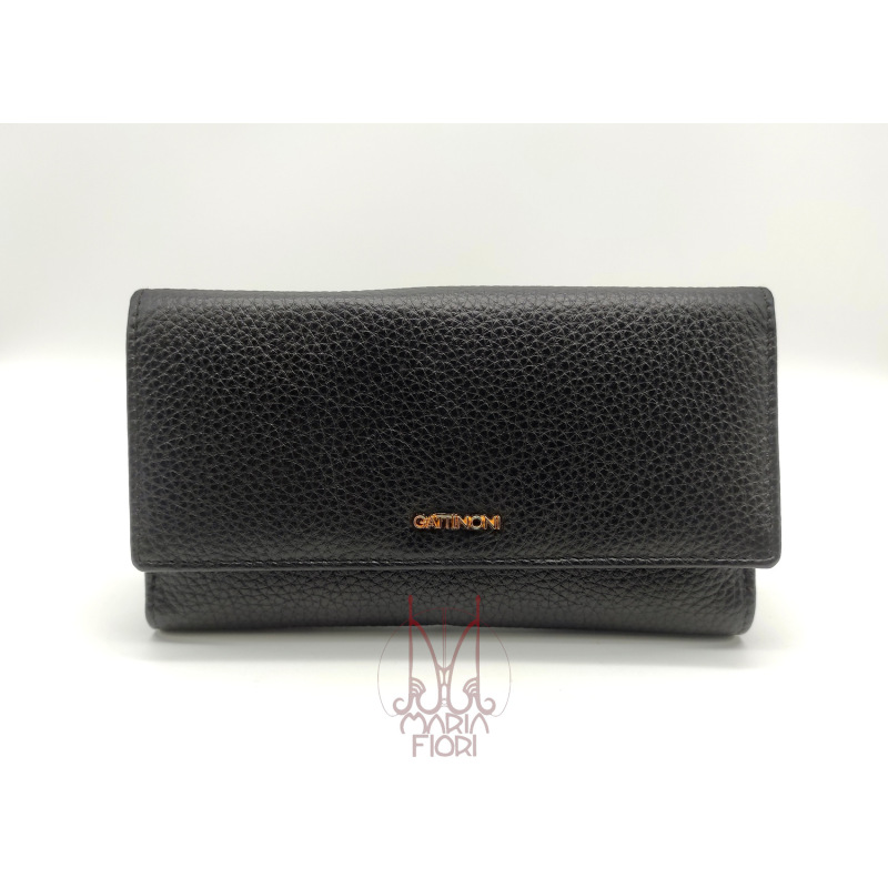 Gattinoni - Portafoglio pelle large Karin Flap Nero/Pink