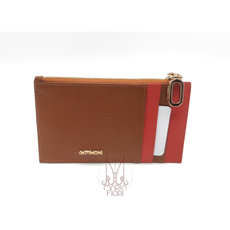 Gattinoni - Portacarte pelle con tasca zip Karin Cuoio/Arancio