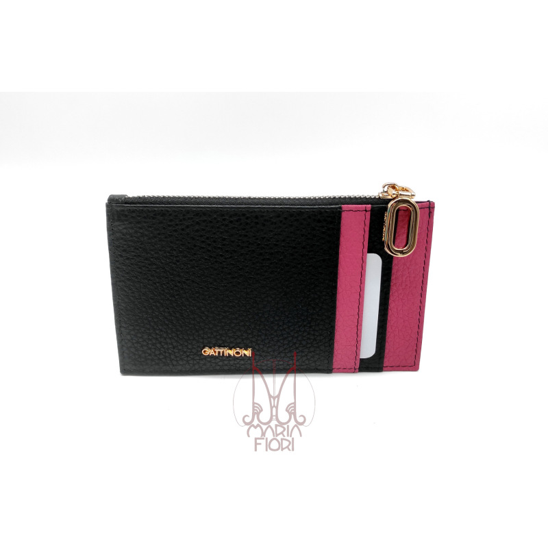 Gattinoni - Portacarte pelle con tasca zip Karin Nero/Pink