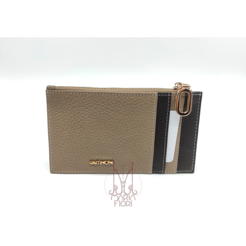 Gattinoni - Portacarte pelle con tasca zip Karin Taupe/T.moro