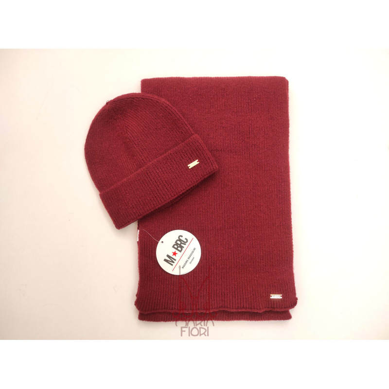 MBRC - Set Sciarpa e Cuffia Viscosa-Lana Bordeaux