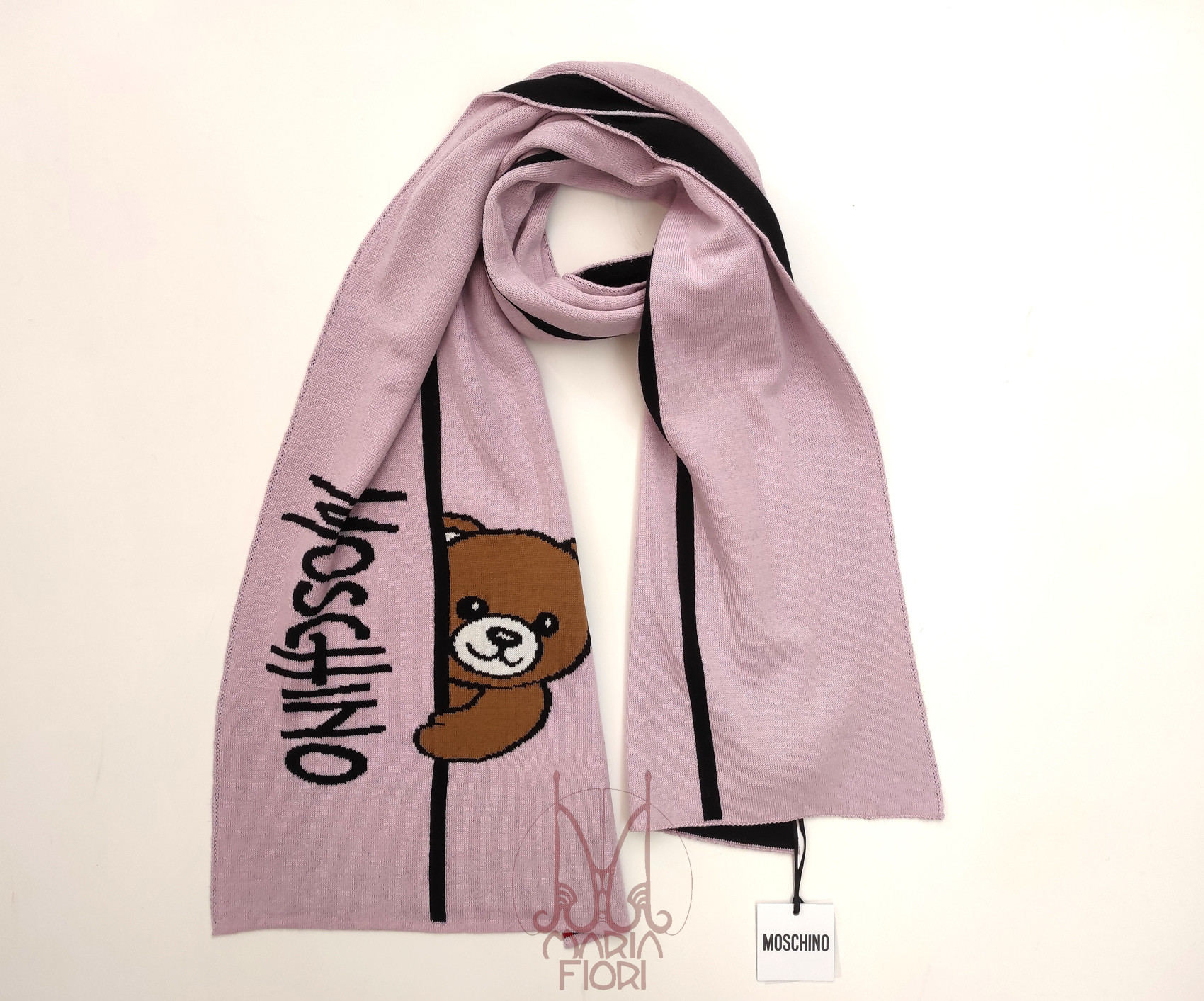 MOSCHINO Sciarpa Lana Multi Toy 30x180 Rosa/Nero