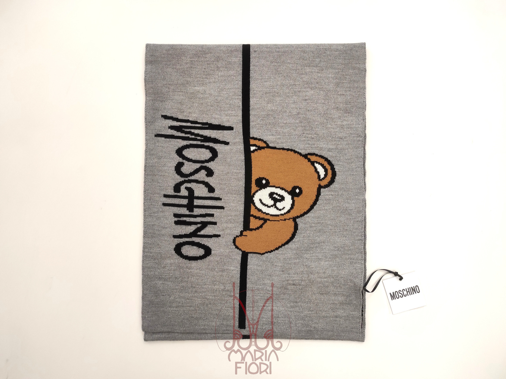 MOSCHINO Sciarpa Lana Multi Toy 30x180 Grigio/Nero - immagine 2