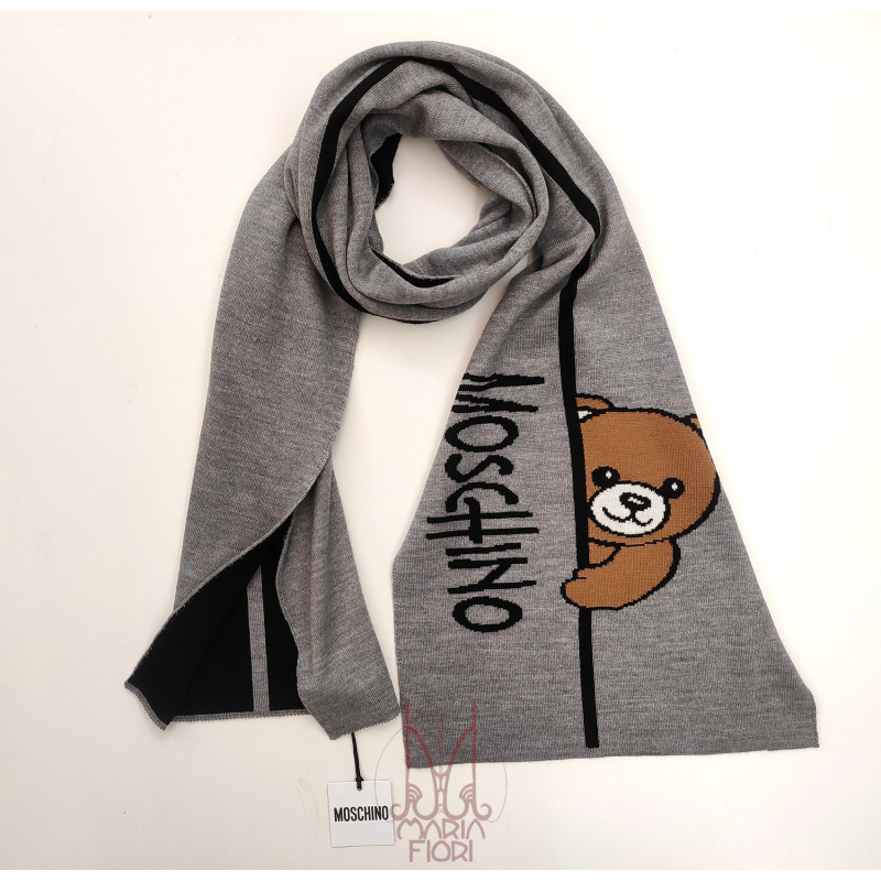 MOSCHINO Sciarpa Lana Multi Toy 30x180 Grigio/Nero