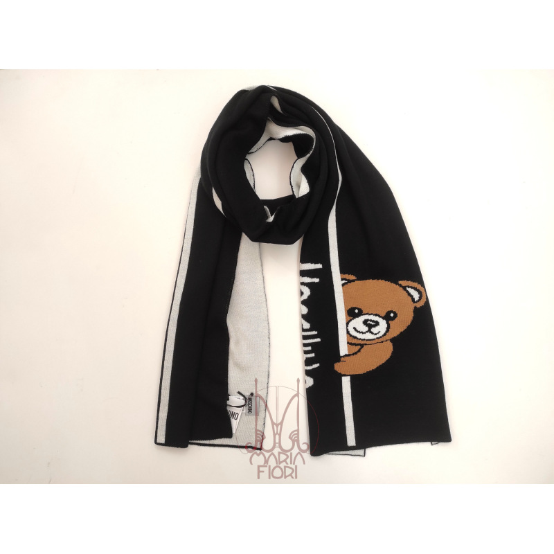 MOSCHINO Sciarpa Lana Multi Toy 30x180 Nero/Bianco